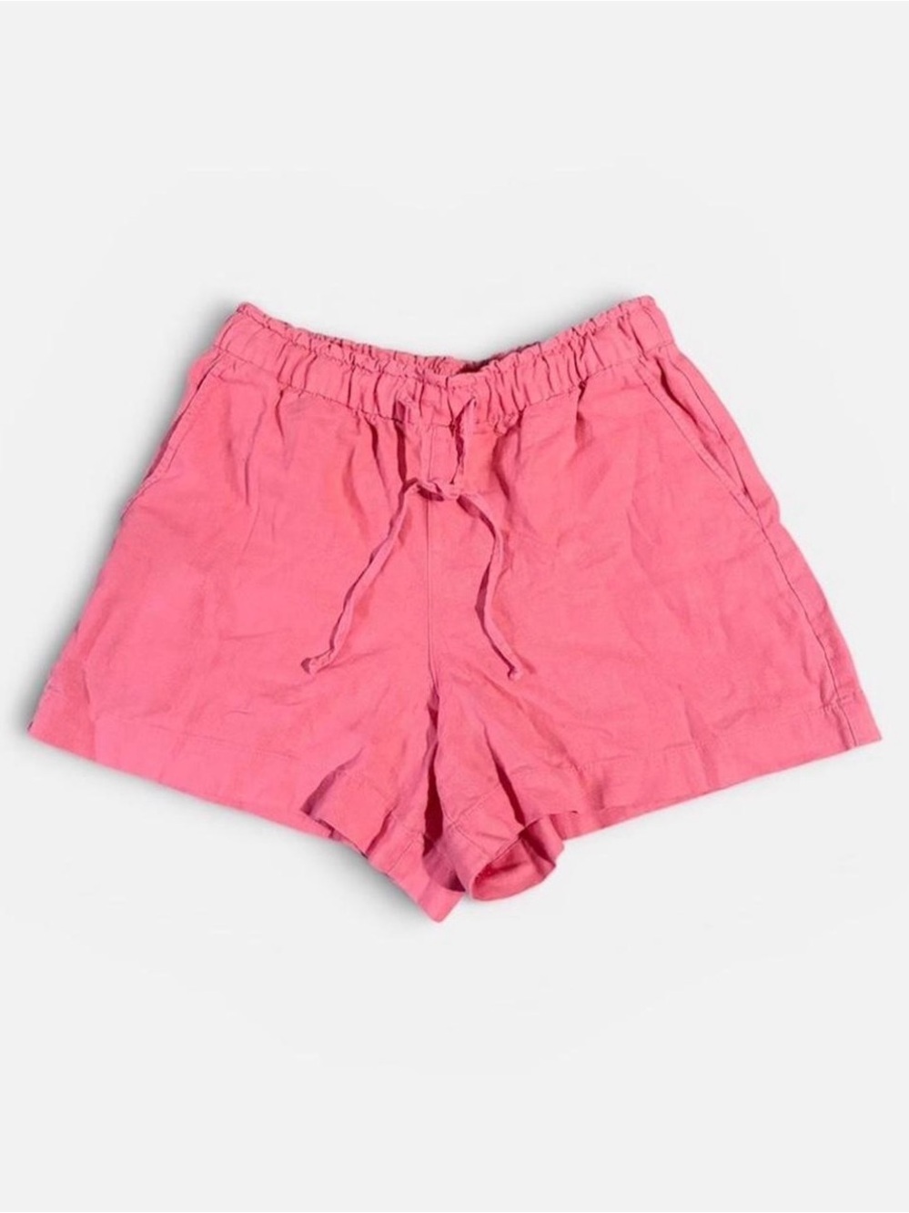 GAP Pink High-Waist Drawstring Linen-Blend Shorts